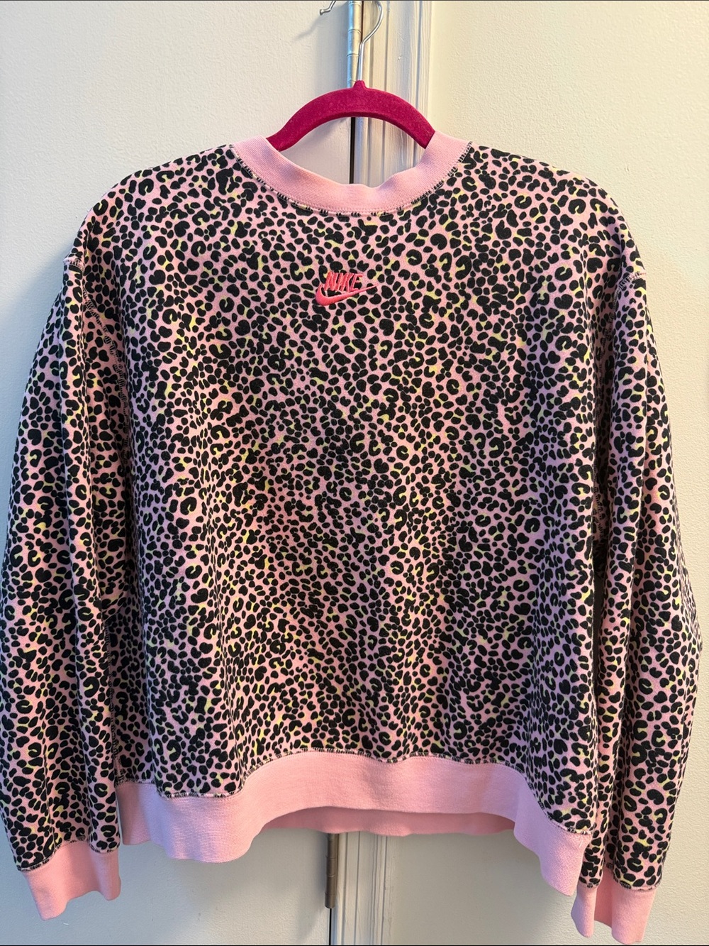 Nike Pink Leopard-Print Crewneck Sweatshirt with Black Spots